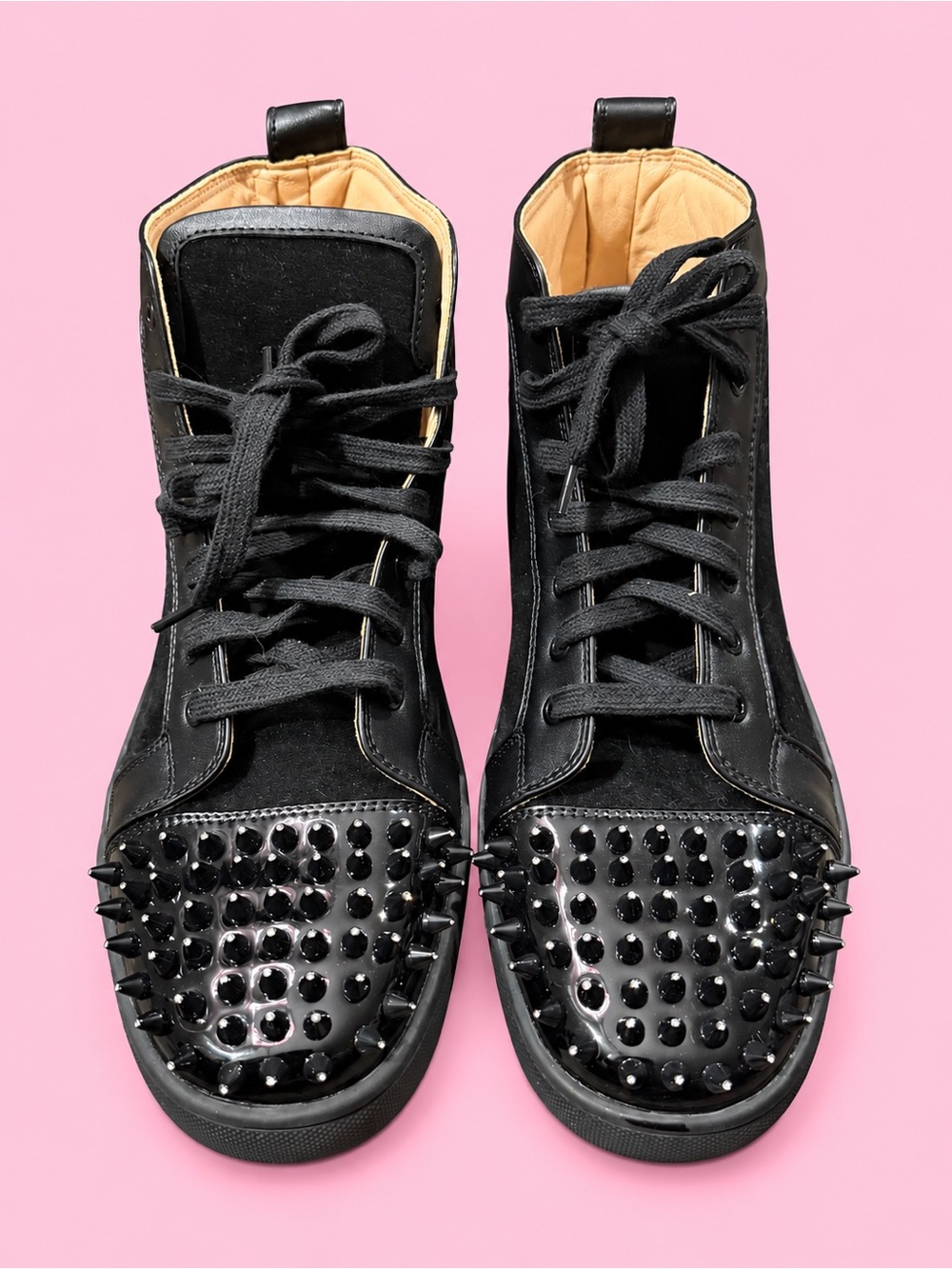 New Christian Louboutin Lou Spikes Suede Leather High Top Black Size 47 / US 14
